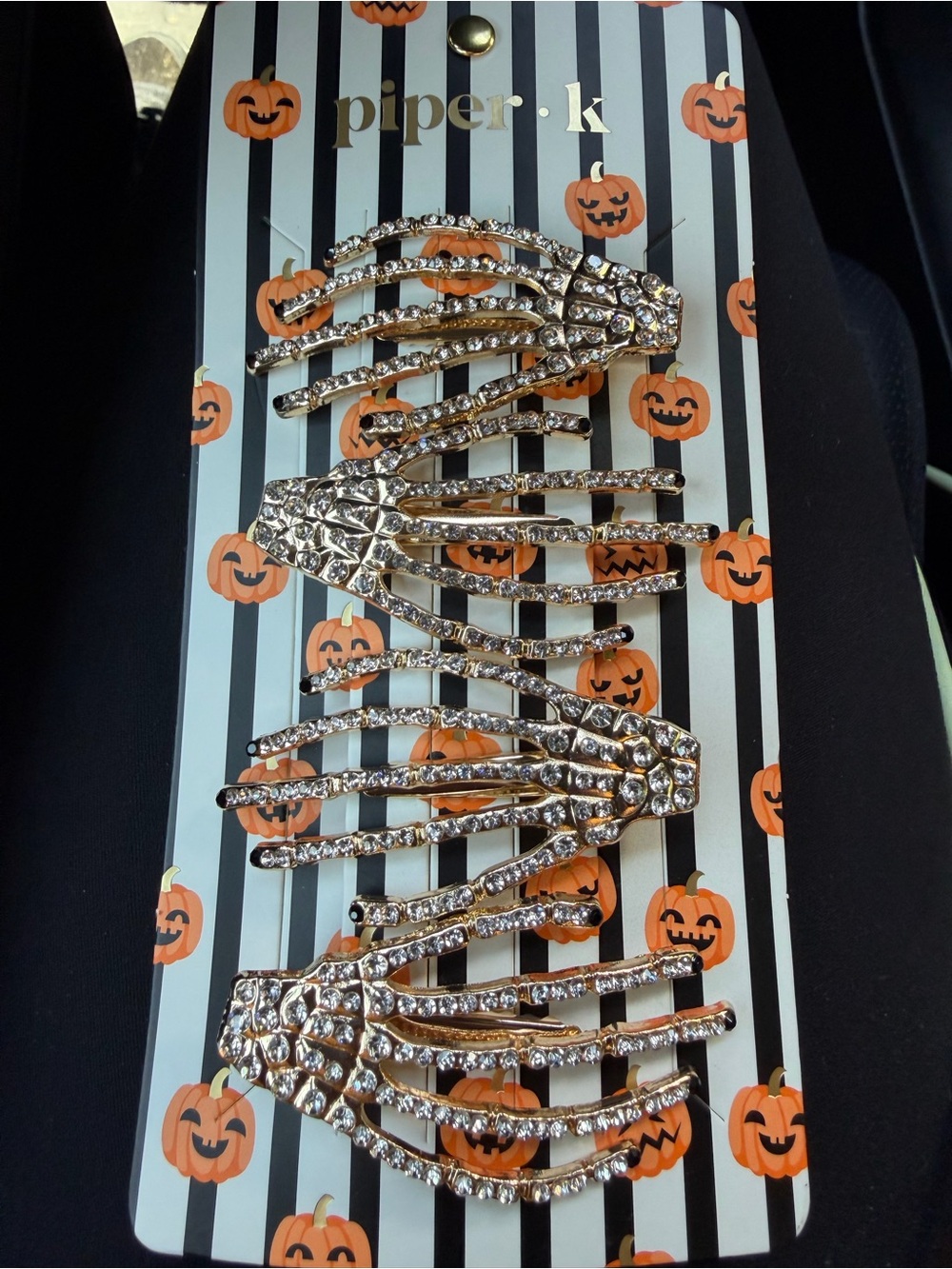Piper K Gold Crystal Skeleton Hand Hair Clips - Set of 4